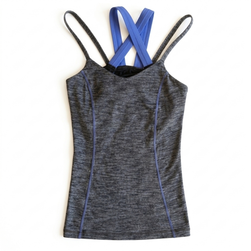 Lululemon Run For Gold Heathered Black Iris Flower Deep Cameo Tank Size 6